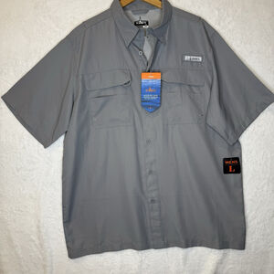 Habit Button Up Shirt Large Adult Gray Short Sleeve Vented Outdoor Active Mens